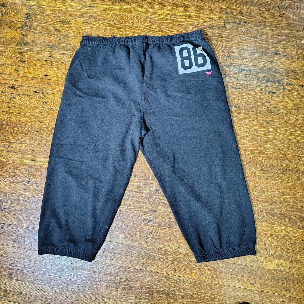 Victoria's Secret Pink Cropped Joggers Black Love Pink Graphic 86 Wmns Sz L/T787